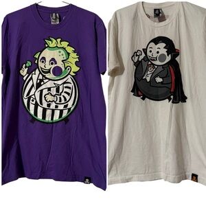 Lot of 2 Johnny Cupcakes Tees 2012 Beetlejuice & Dracula M Limited Edition HTF